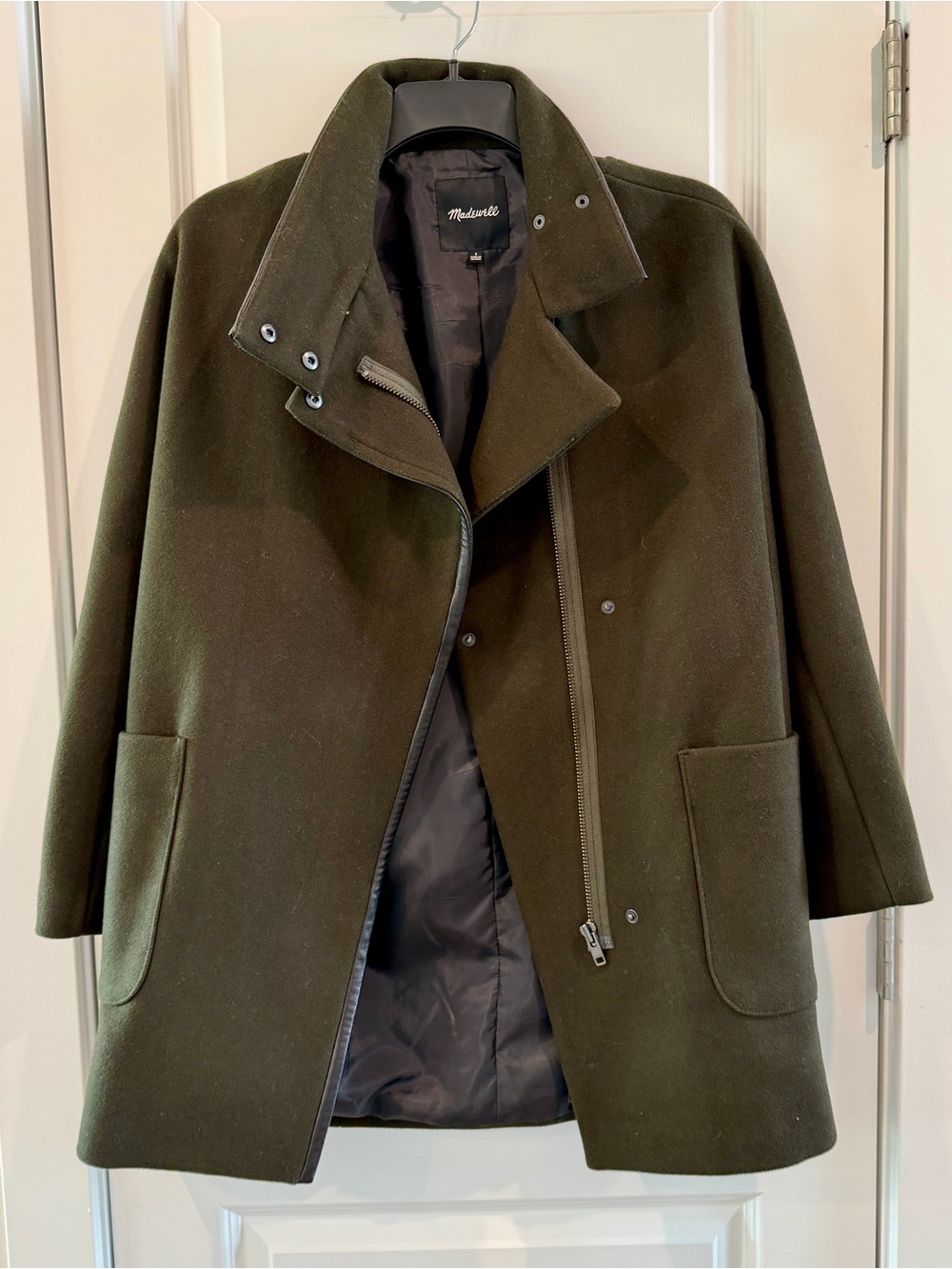 Madewell Women’s City Grid Cocoon Wool Blend Coat in Forest Green Full Zip sz 2